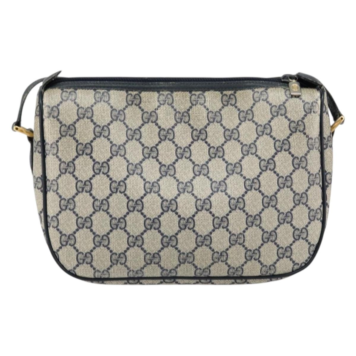 GUCCI GG Supreme Sherry Line Shoulder Bag PVC Navy Gold 89 02 077 Auth 148160