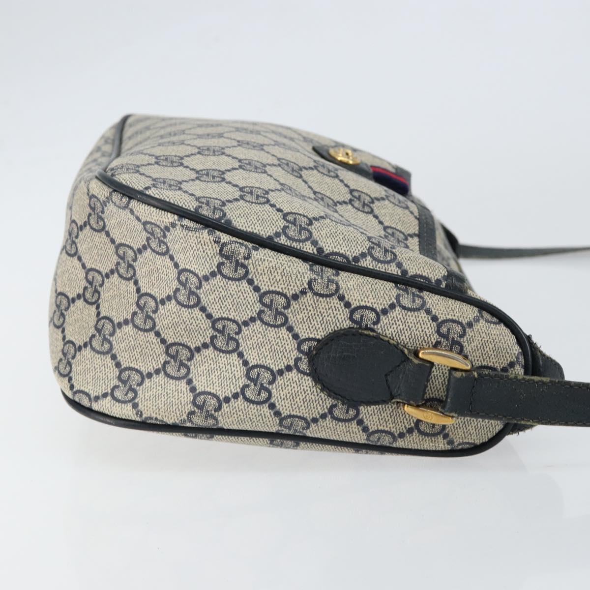 GUCCI GG Supreme Sherry Line Shoulder Bag PVC Navy Gold 89 02 077 Auth 148160