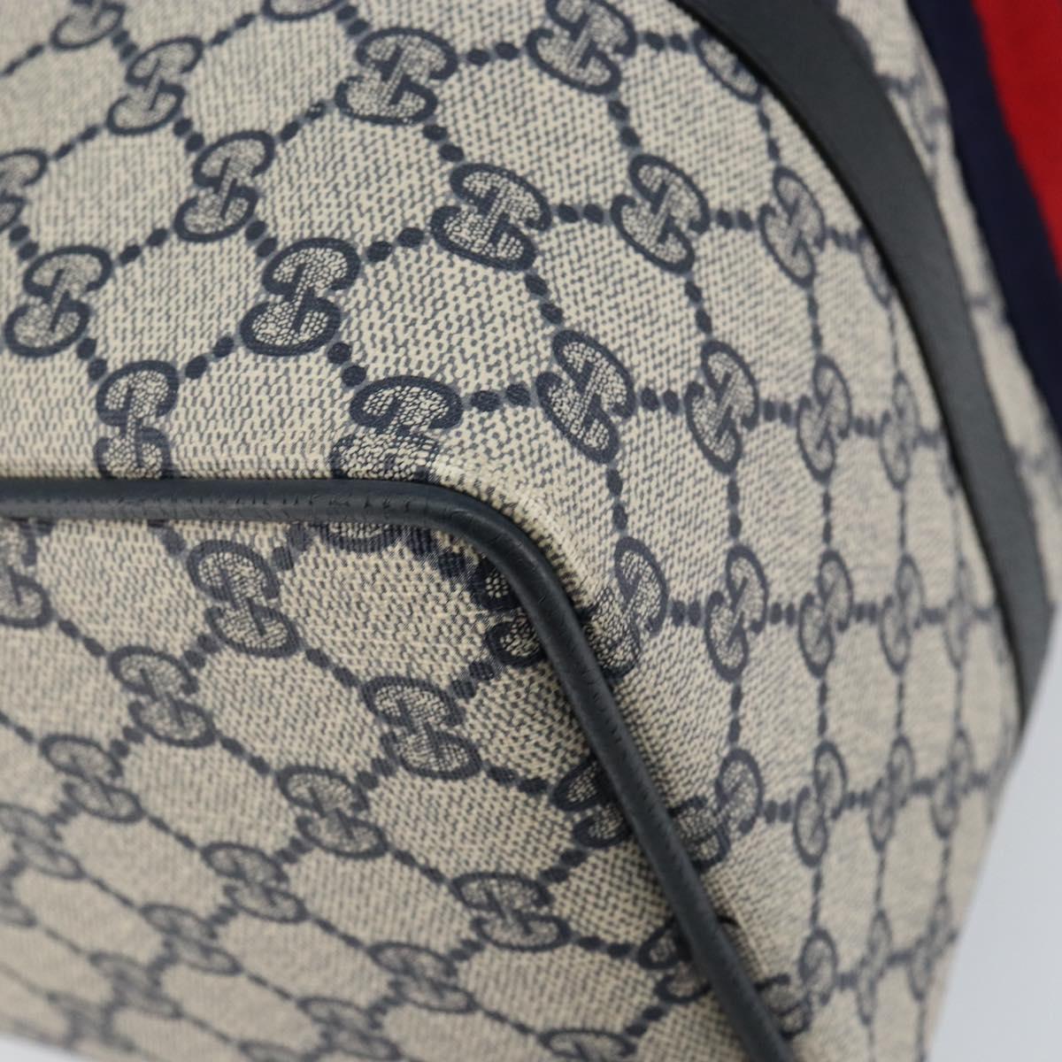 GUCCI GG Supreme Sherry Line Boston Bag PVC Navy Gold Red Auth 148161