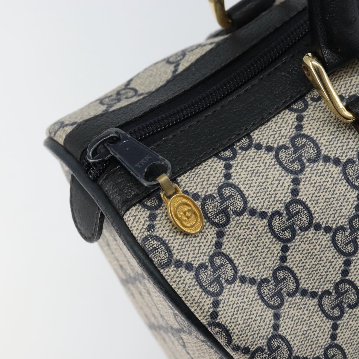 GUCCI GG Supreme Sherry Line Boston Bag PVC Navy Gold Red Auth 148161