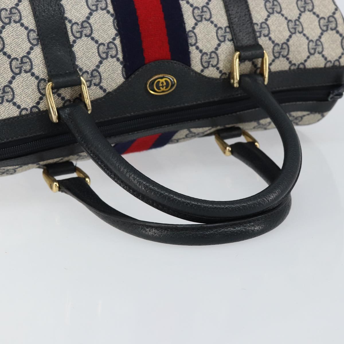 GUCCI GG Supreme Sherry Line Boston Bag PVC Navy Gold Red Auth 148161