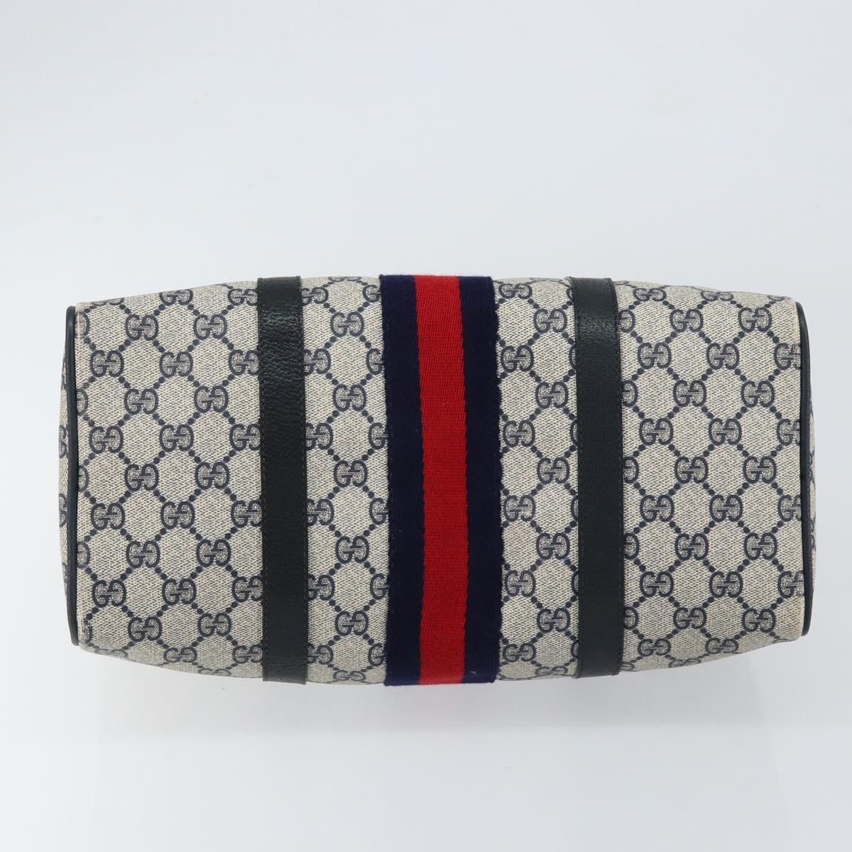 GUCCI GG Supreme Sherry Line Boston Bag PVC Navy Gold Red Auth 148161