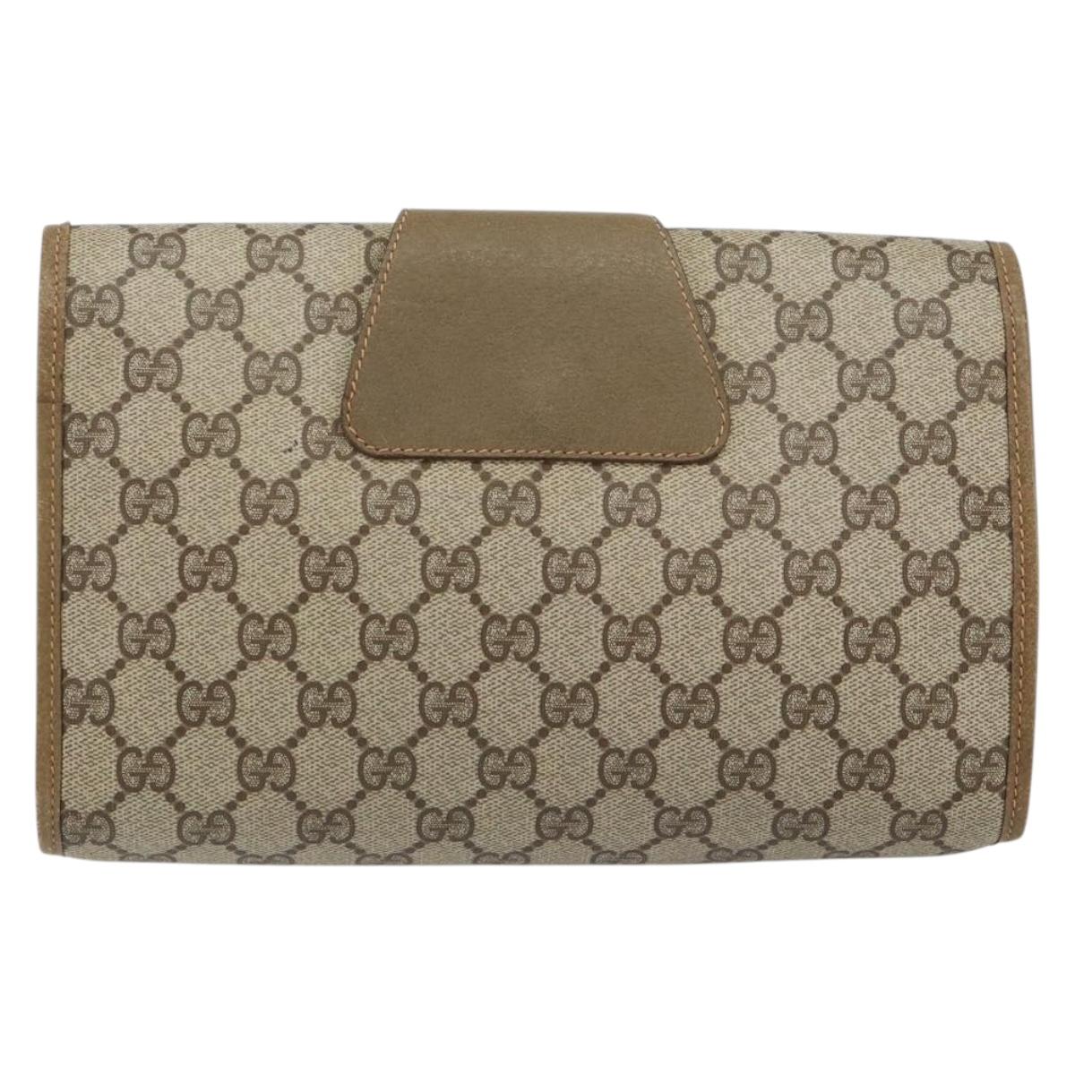 GUCCI GG Supreme Web Sherry Line Clutch Bag PVC Beige Gold 89 01 030 Auth 148162