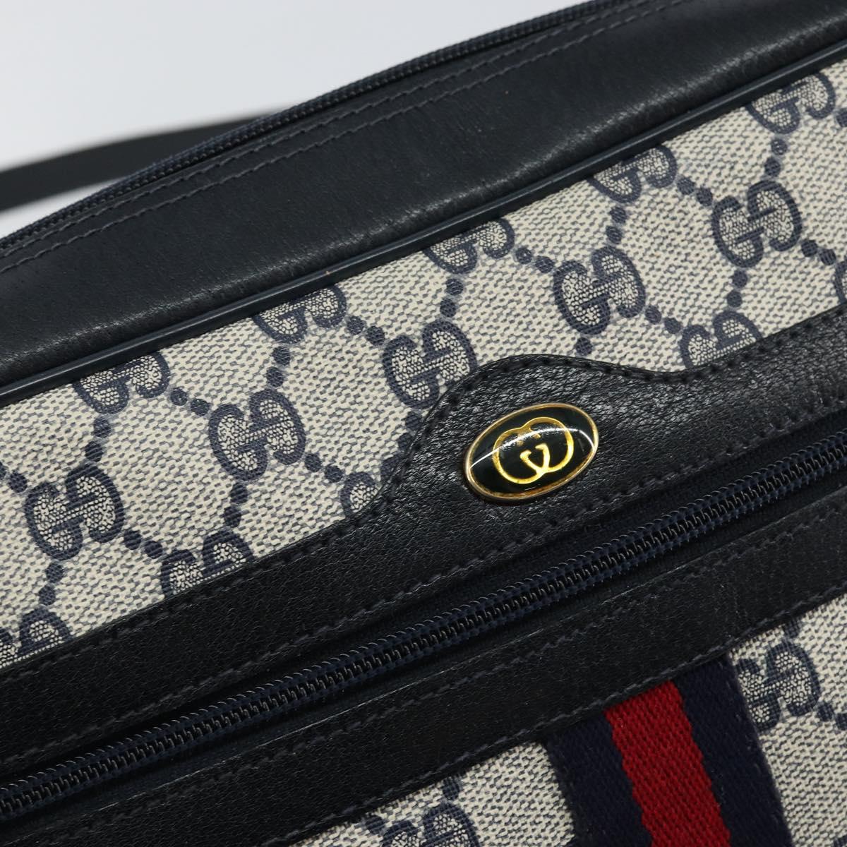 GUCCI GG Supreme Sherry Line Shoulder Bag PVC Navy Gold Auth 148163