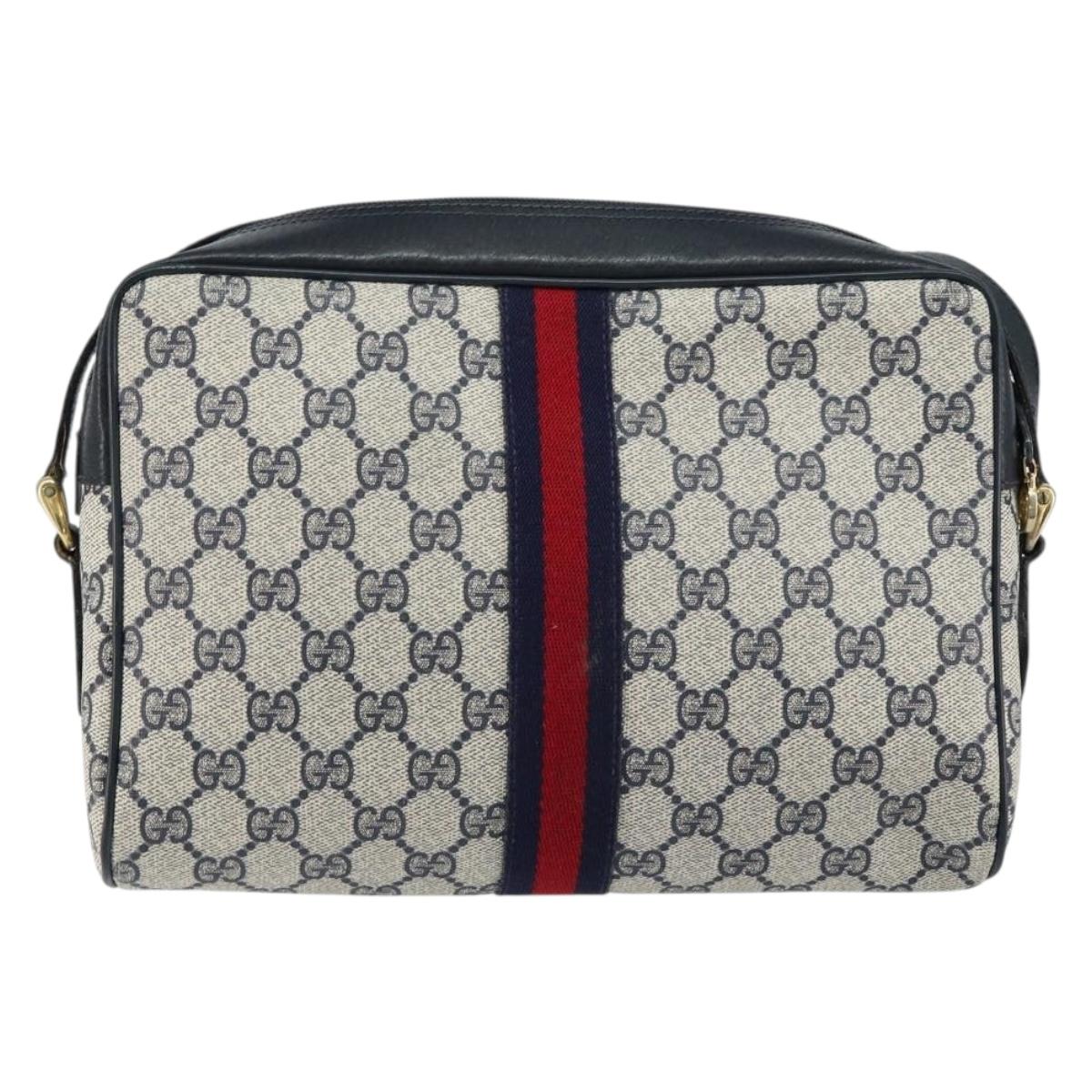 GUCCI GG Supreme Sherry Line Shoulder Bag PVC Navy Gold Auth 148163