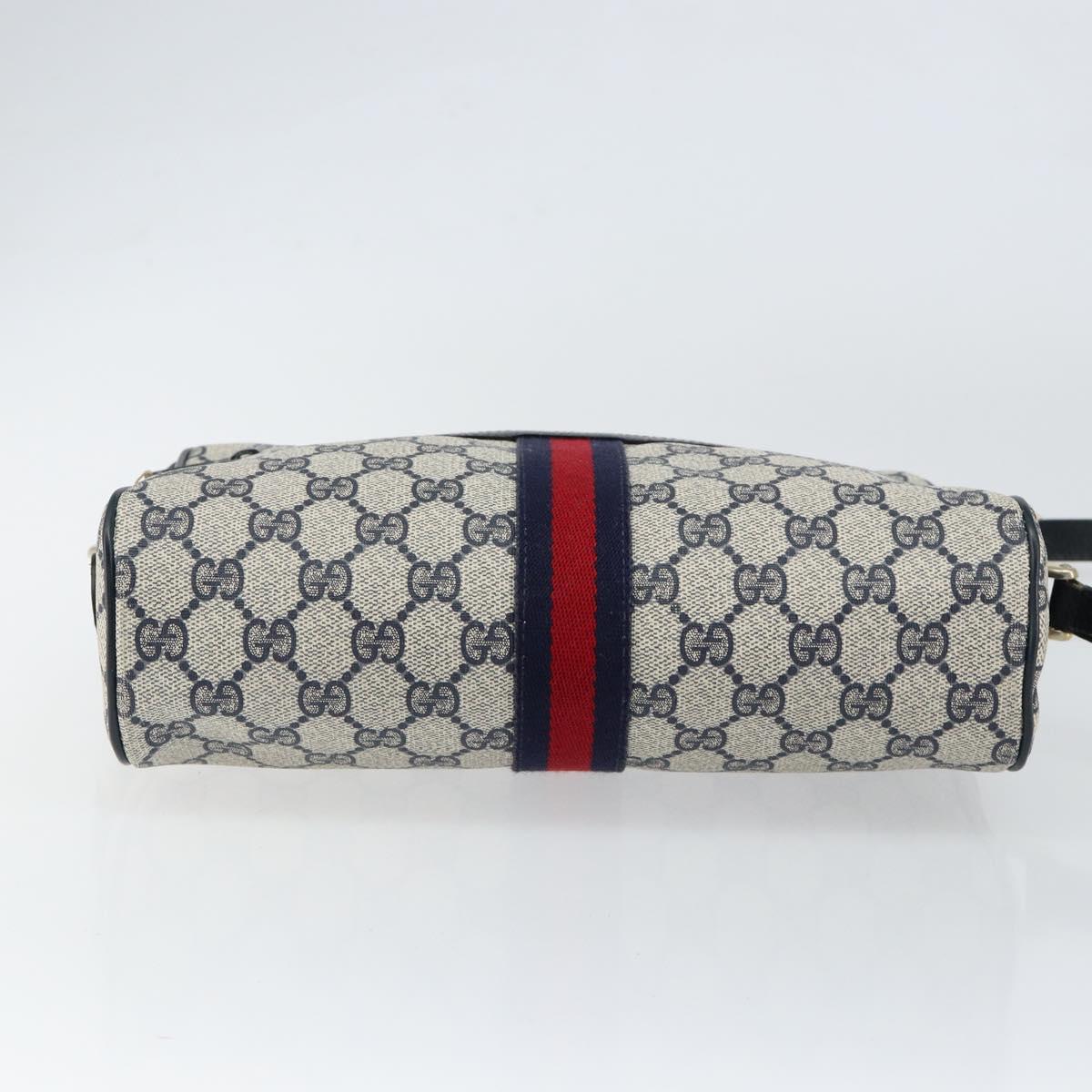 GUCCI GG Supreme Sherry Line Shoulder Bag PVC Navy Gold Auth 148163