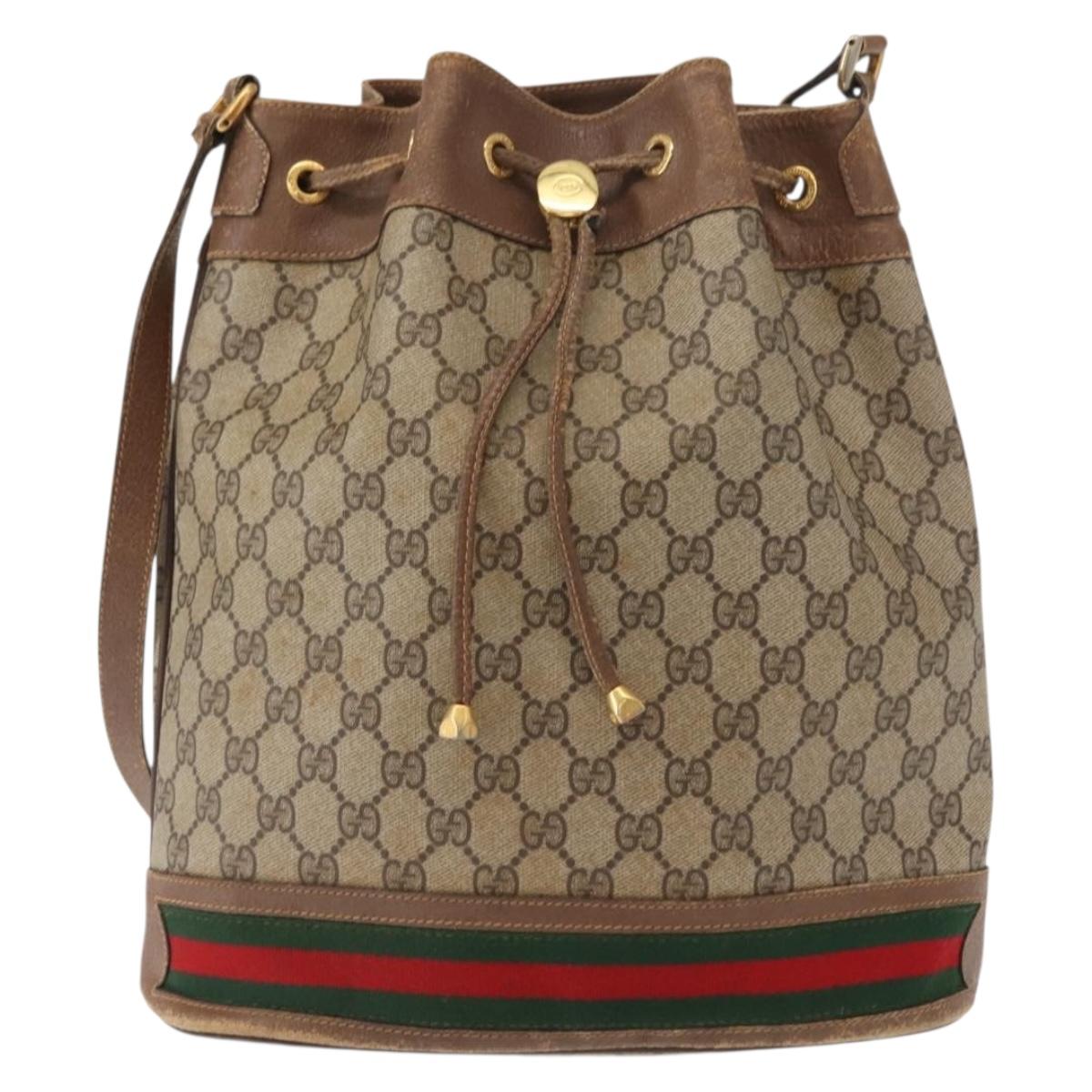 GUCCI GG Supreme Web Sherry Line Bag PVC Beige Gold 41 02 085 Auth 148164
