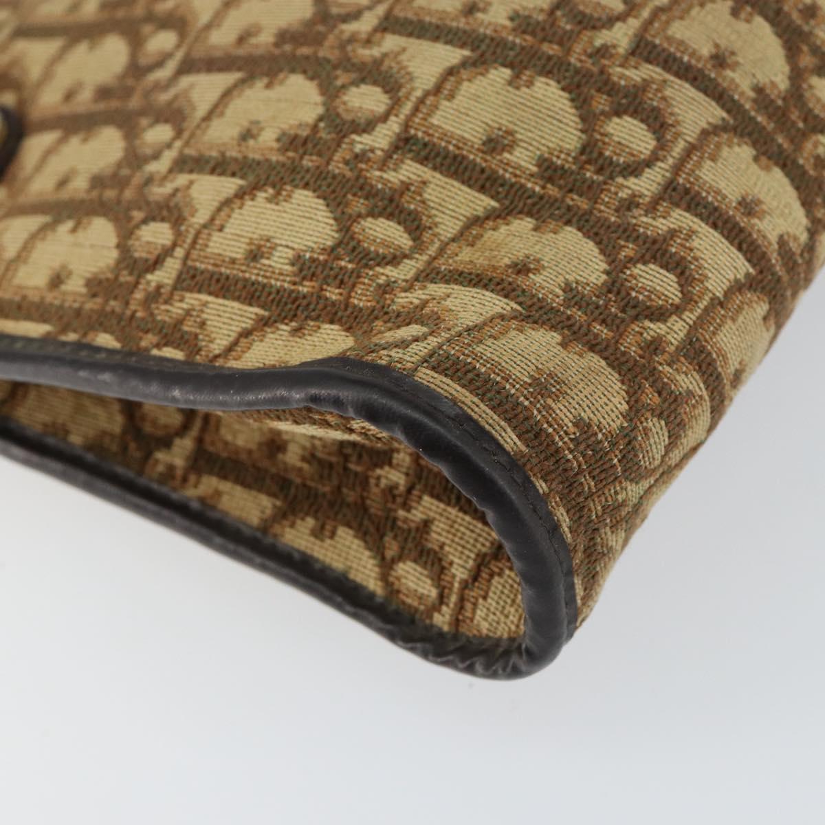 Christian Dior Trotter Canvas Shoulder Bag Beige Gold Auth 148173