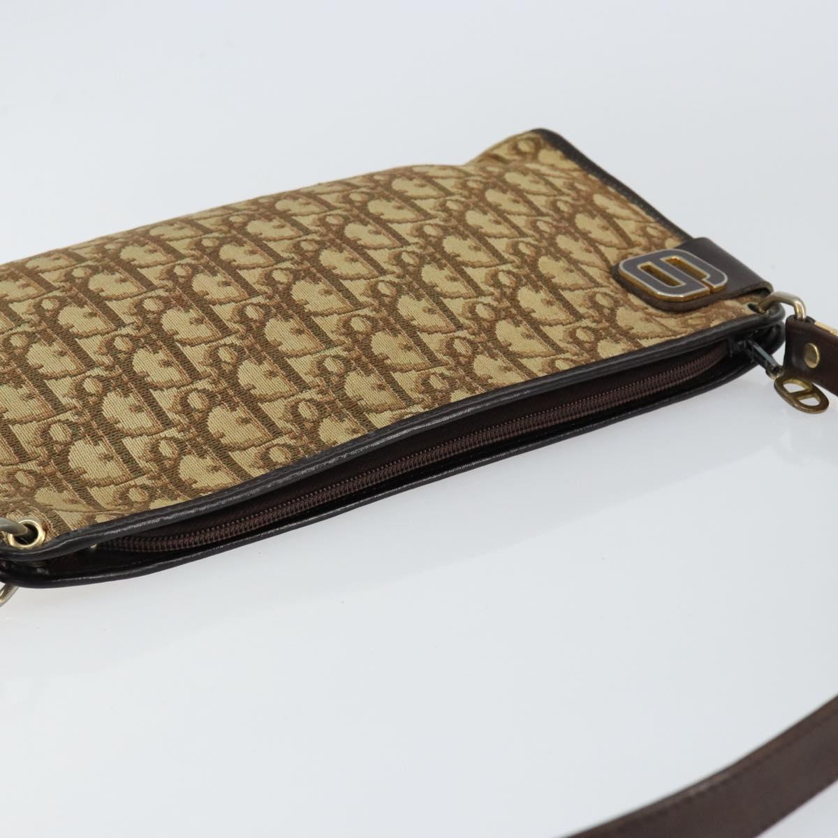 Christian Dior Trotter Canvas Shoulder Bag Beige Gold Auth 148173