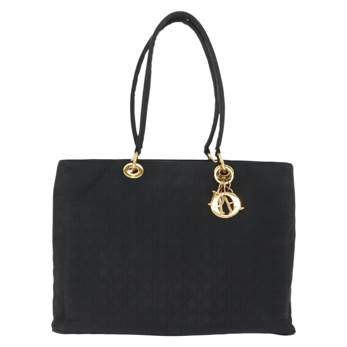 Christian Dior Canage Tote Bag Nylon Black Gold Auth 148174