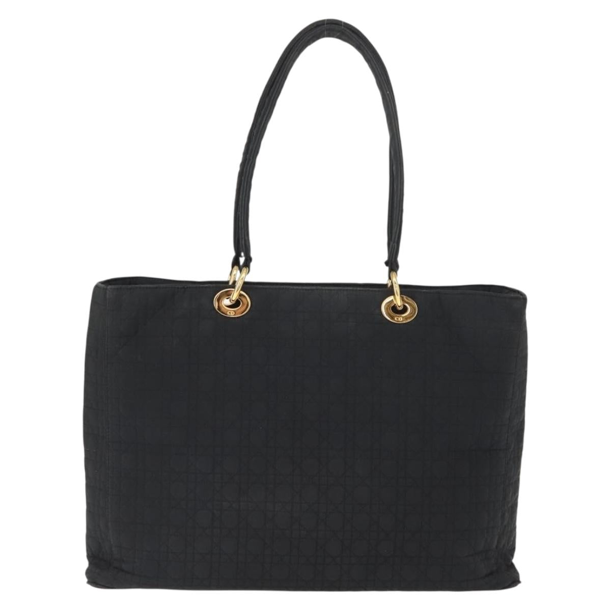 Christian Dior Canage Tote Bag Nylon Black Gold Auth 148174