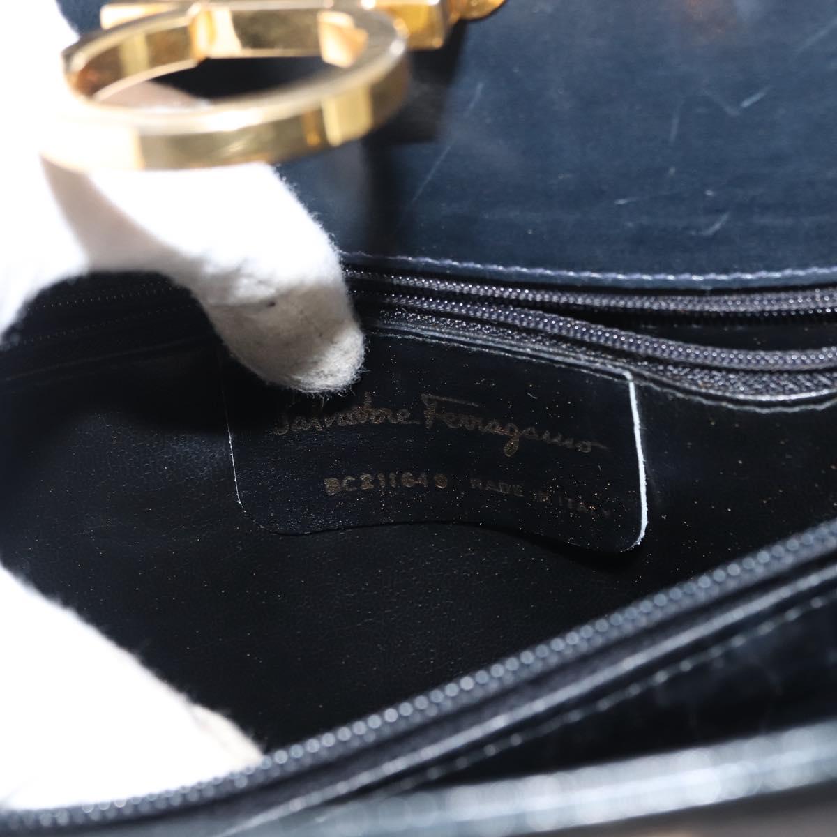 Salvatore Ferragamo Gancini Shoulder Bag Leather Navy Gold Auth 148175