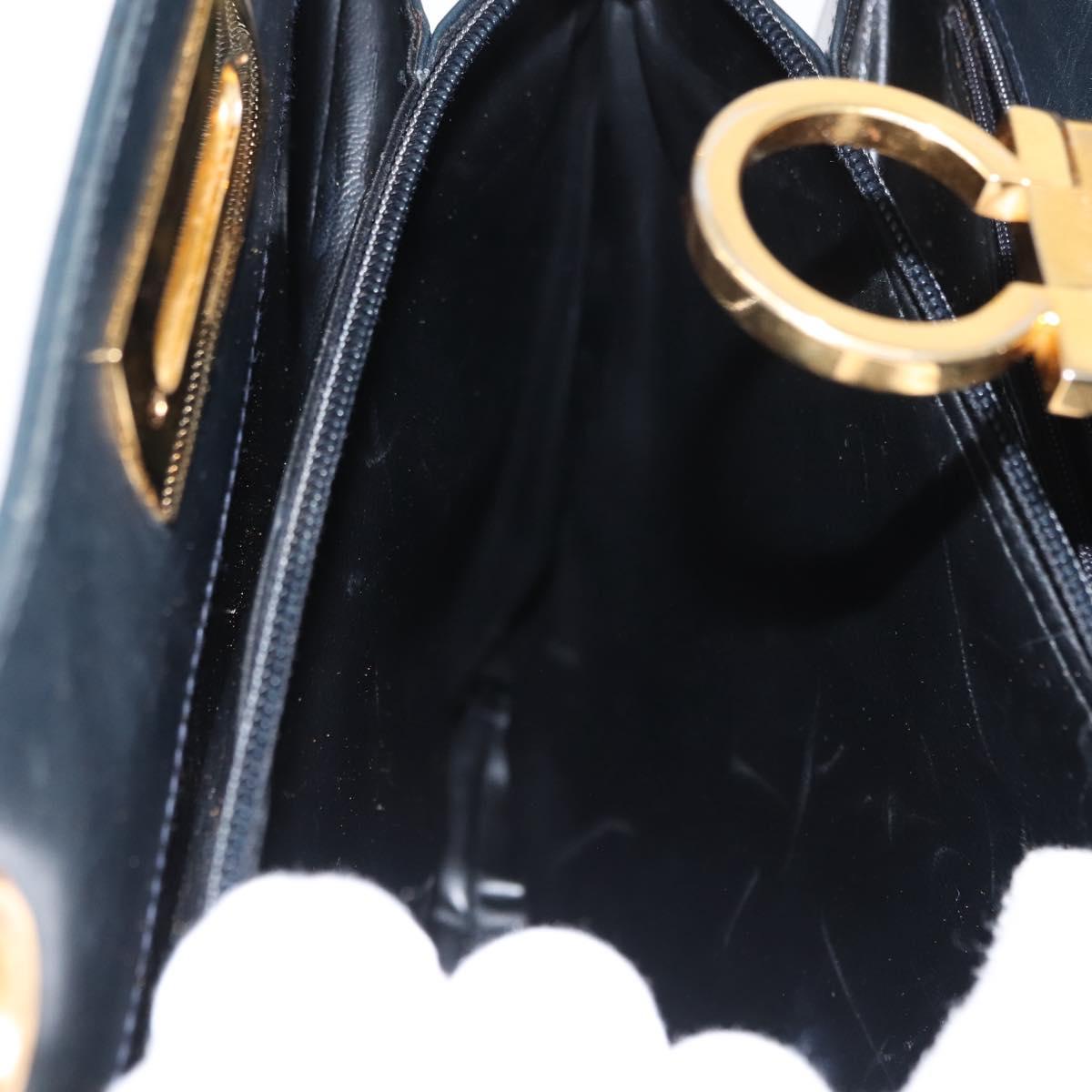 Salvatore Ferragamo Gancini Shoulder Bag Leather Navy Gold Auth 148175