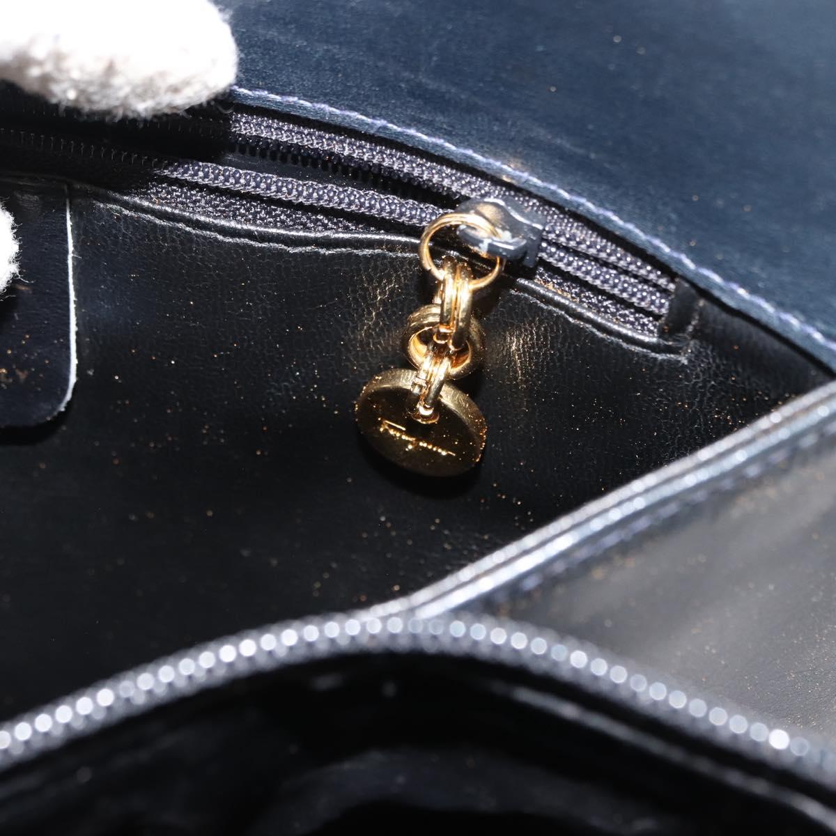 Salvatore Ferragamo Gancini Shoulder Bag Leather Navy Gold Auth 148175