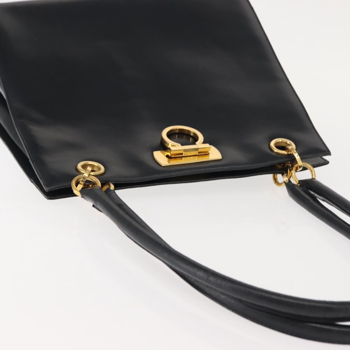 Salvatore Ferragamo Gancini Shoulder Bag Leather Navy Gold Auth 148175