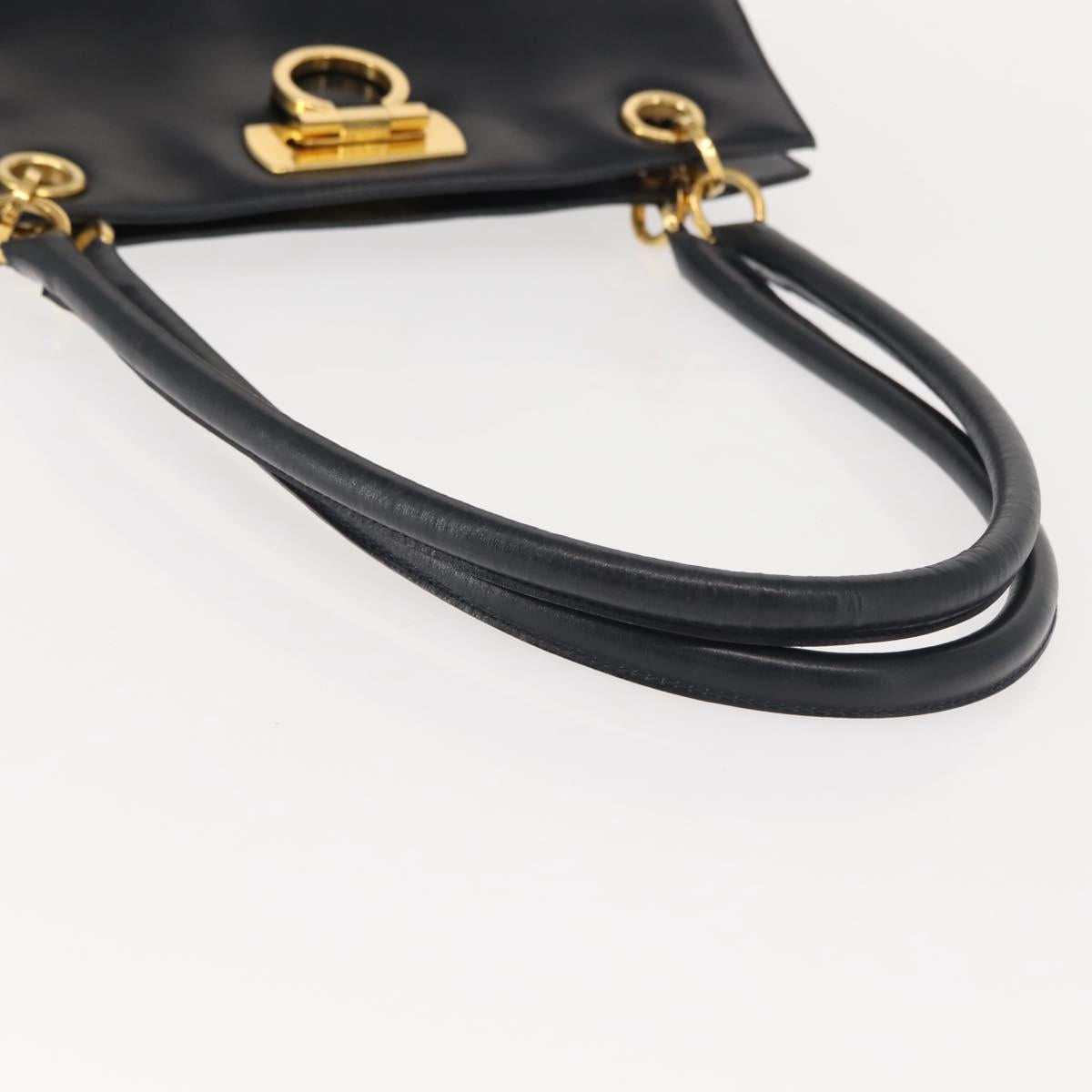 Salvatore Ferragamo Gancini Shoulder Bag Leather Navy Gold Auth 148175