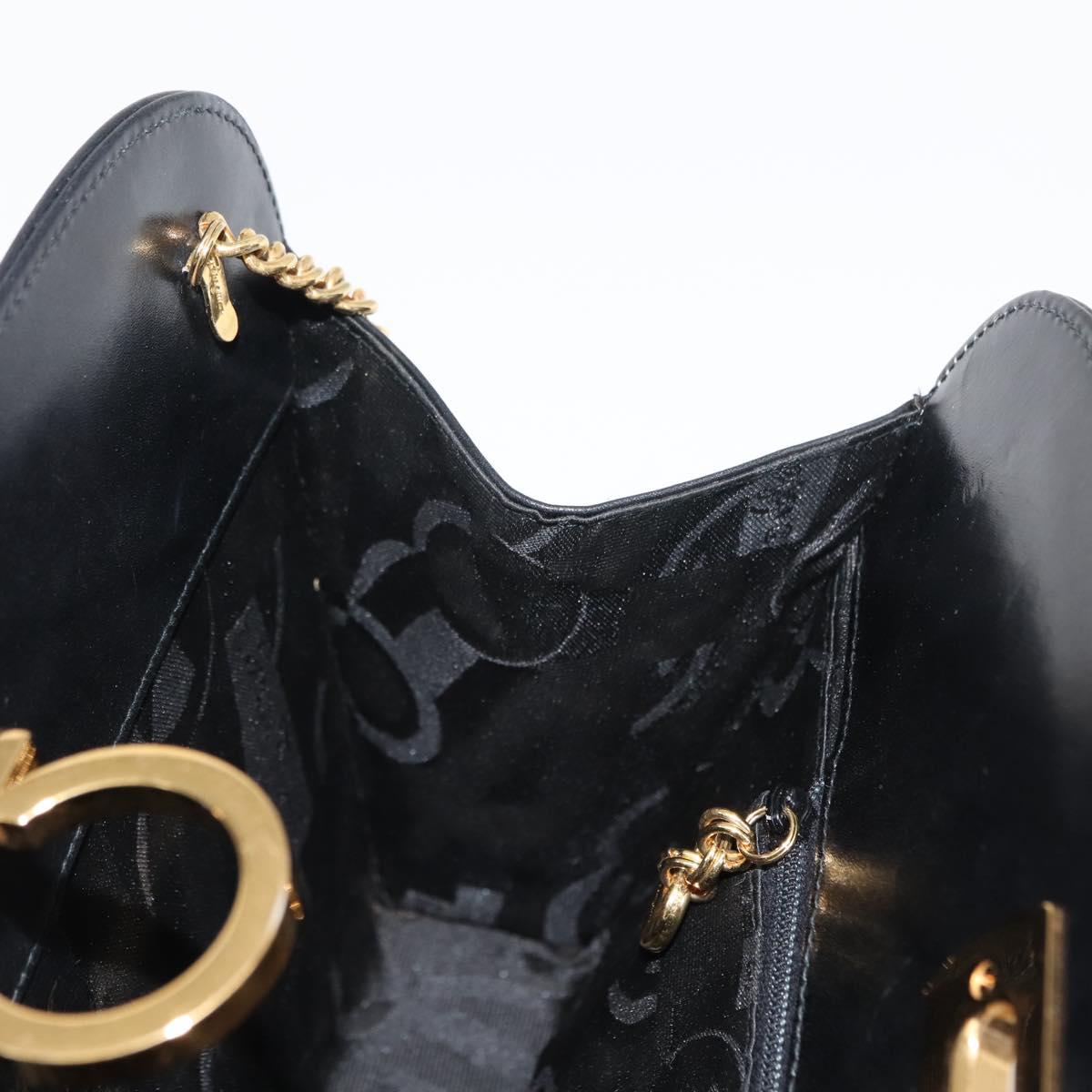 Salvatore Ferragamo Gancini Chain Shoulder Bag Leather Black Gold Auth 148176