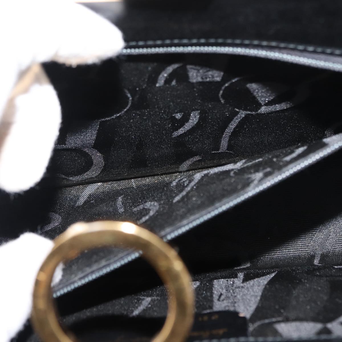 Salvatore Ferragamo Gancini Chain Shoulder Bag Leather Black Gold Auth 148176