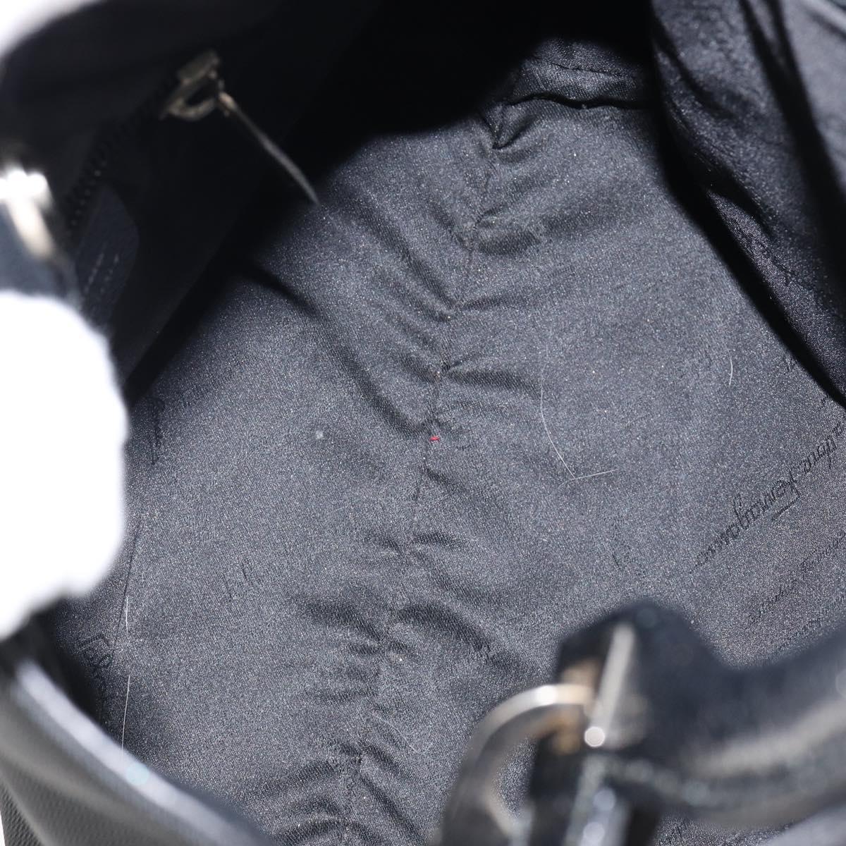 Salvatore Ferragamo Hand Bag Nylon Leather Black Silver Auth 148177