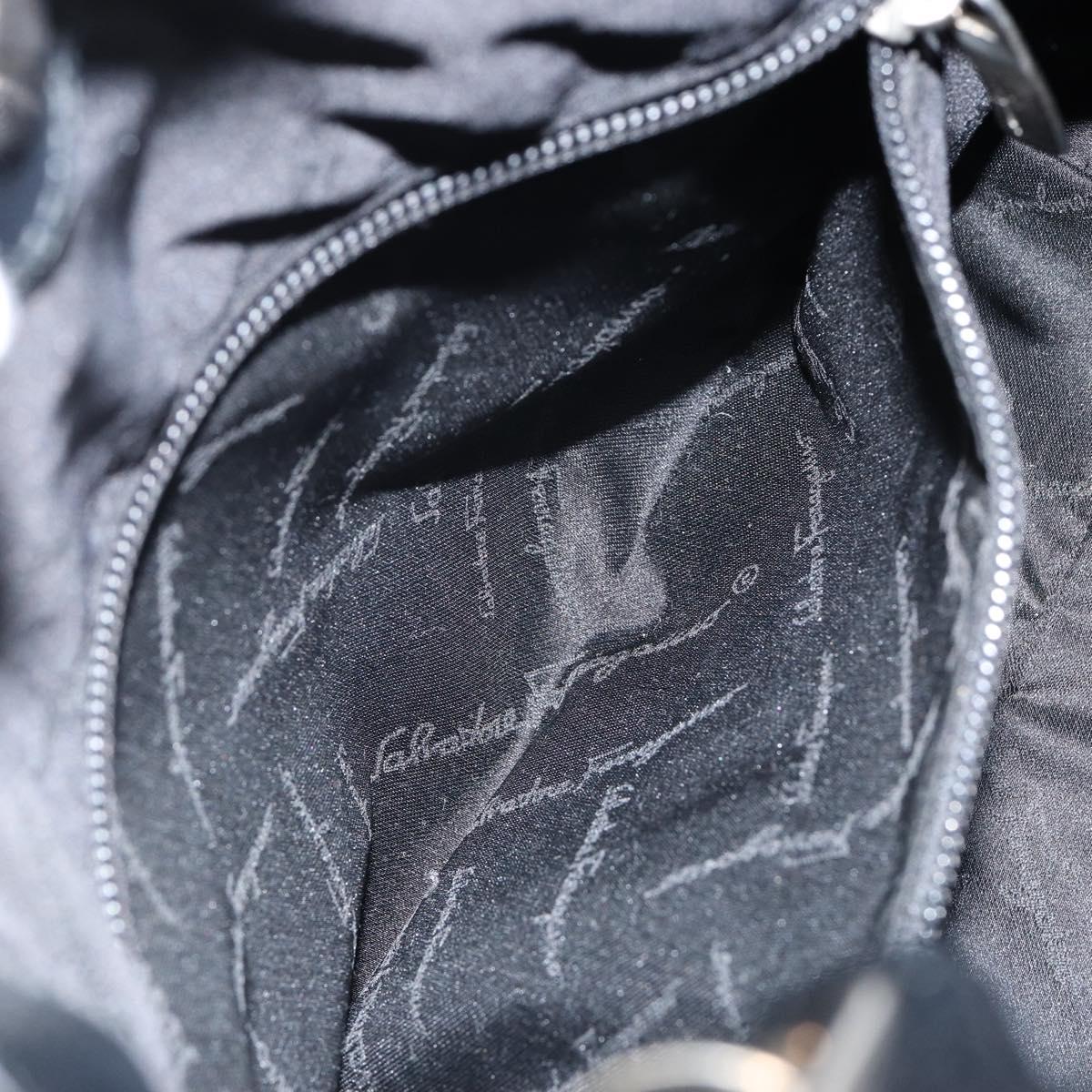 Salvatore Ferragamo Hand Bag Nylon Leather Black Silver Auth 148177