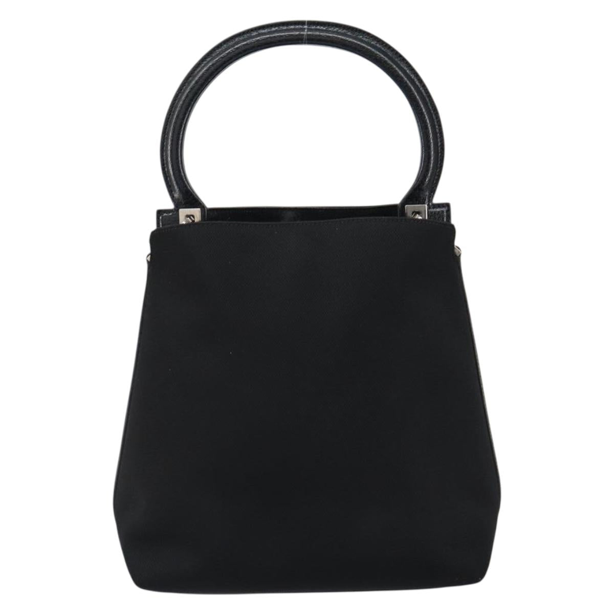 Salvatore Ferragamo Hand Bag Nylon Leather Black Silver Auth 148177