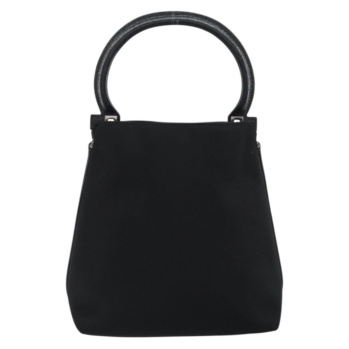 Salvatore Ferragamo Hand Bag Nylon Leather Black Silver Auth 148177