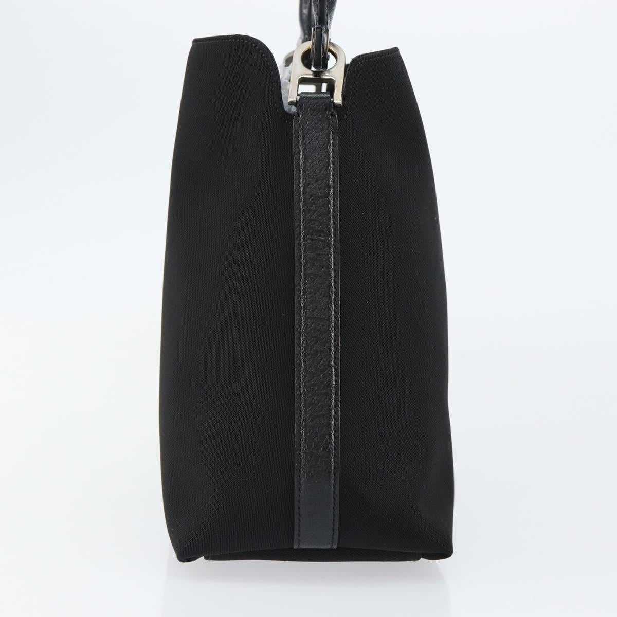 Salvatore Ferragamo Hand Bag Nylon Leather Black Silver Auth 148177