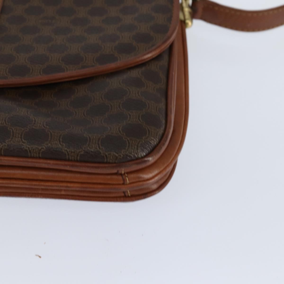 CELINE Macadam Canvas Shoulder Bag PVC Leather Brown Gold Auth 148183