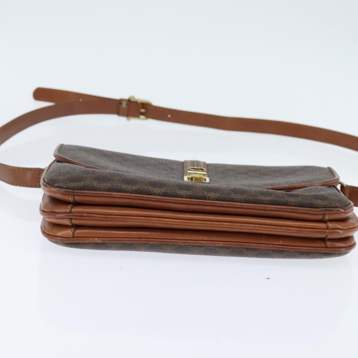 CELINE Macadam Canvas Shoulder Bag PVC Leather Brown Gold Auth 148183