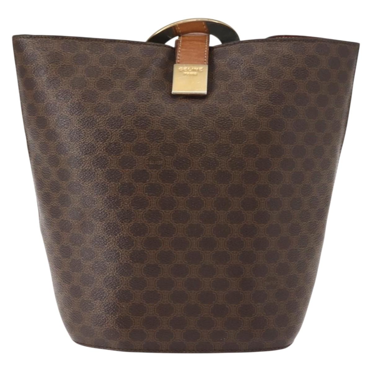 CELINE Macadam Canvas Circle Shoulder Bag PVC Leather Brown Gold Auth 148185