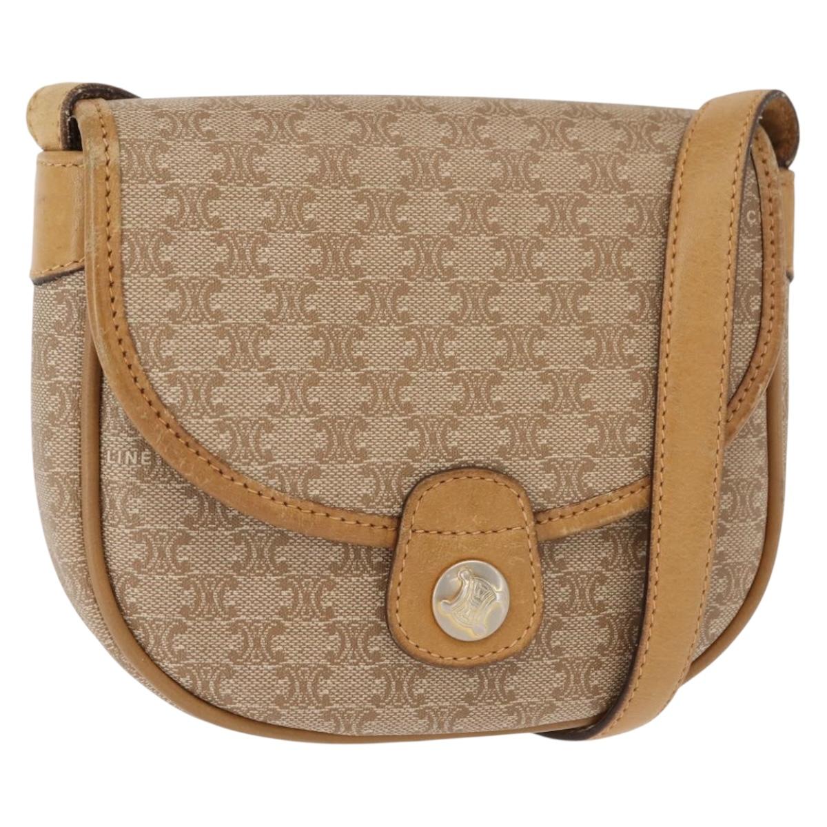 CELINE Macadam Canvas Shoulder Bag PVC Beige Gold Auth 148186