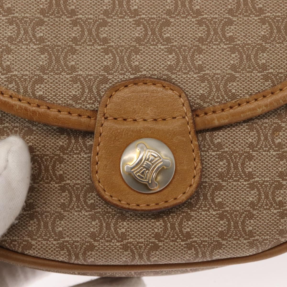 CELINE Macadam Canvas Shoulder Bag PVC Beige Gold Auth 148186