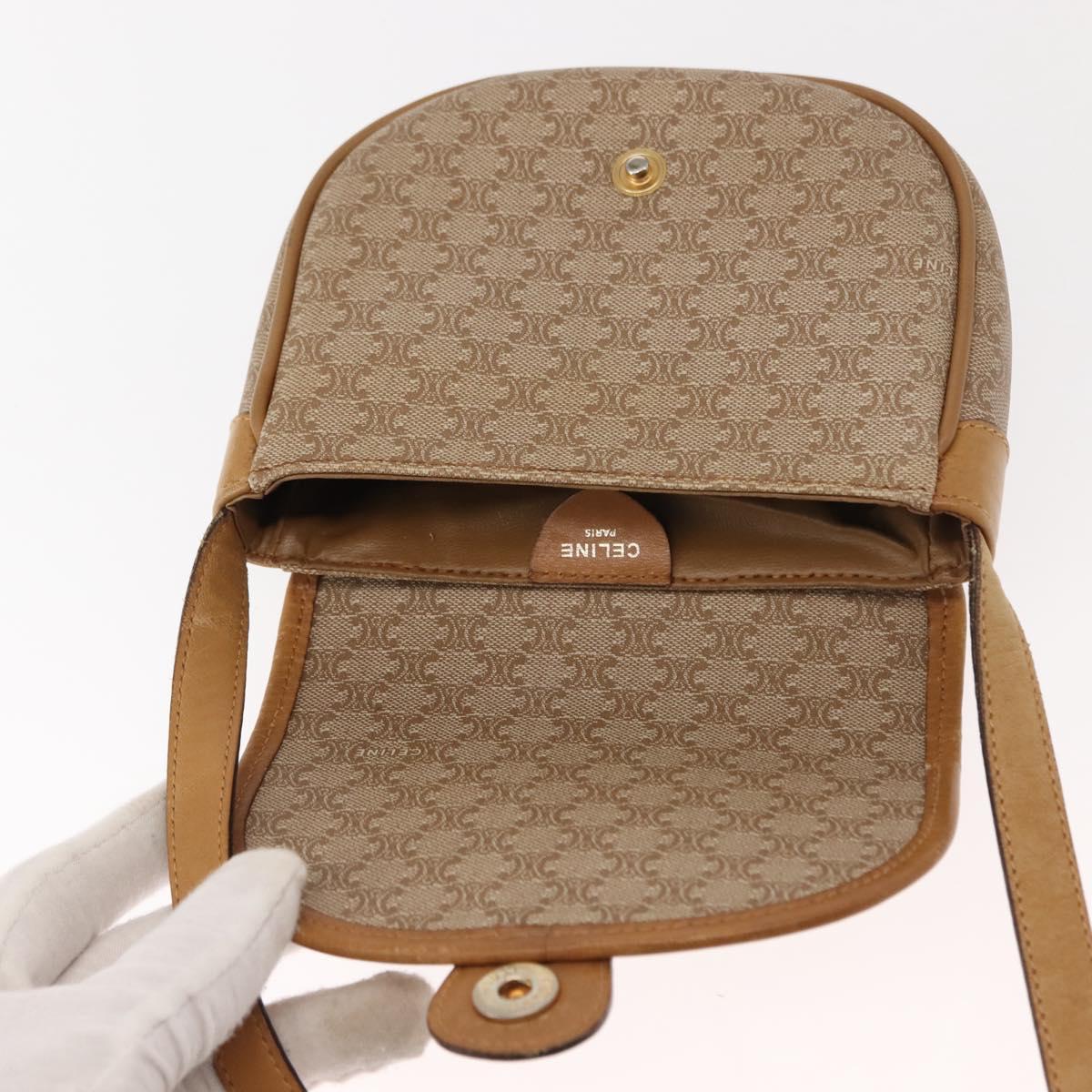 CELINE Macadam Canvas Shoulder Bag PVC Beige Gold Auth 148186