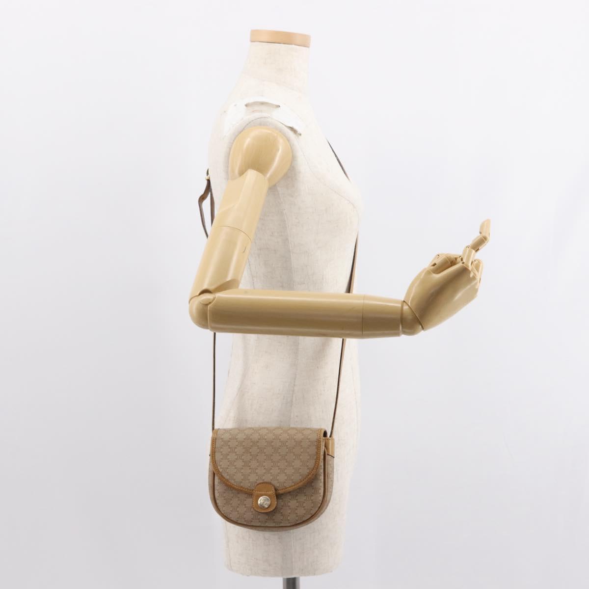CELINE Macadam Canvas Shoulder Bag PVC Beige Gold Auth 148186