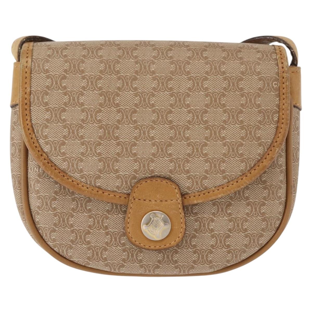 CELINE Macadam Canvas Shoulder Bag PVC Beige Gold Auth 148186