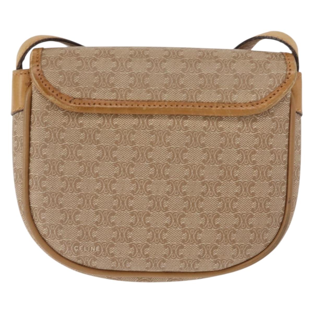 CELINE Macadam Canvas Shoulder Bag PVC Beige Gold Auth 148186