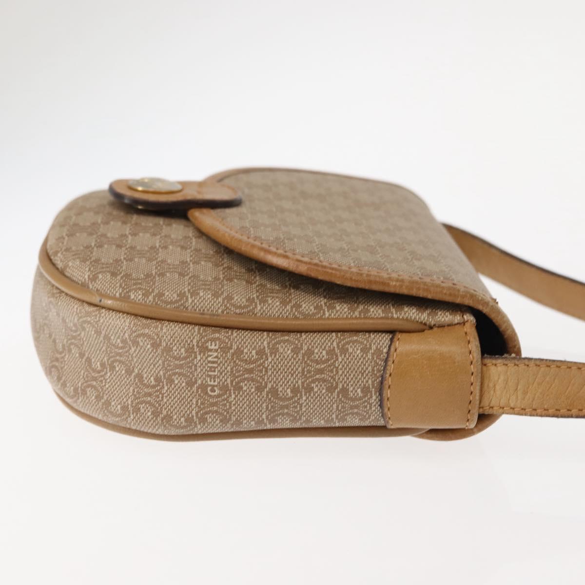CELINE Macadam Canvas Shoulder Bag PVC Beige Gold Auth 148186