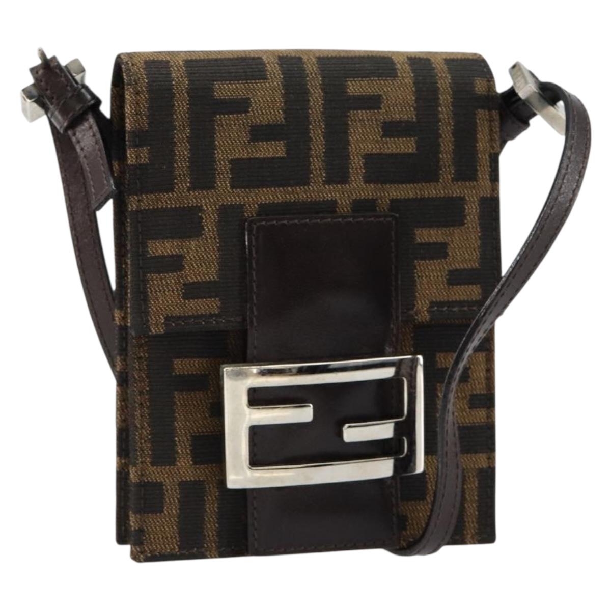 FENDI Zucca Canvas Mamma Baguette Shoulder Bag Black Brown Silver Auth 148188V