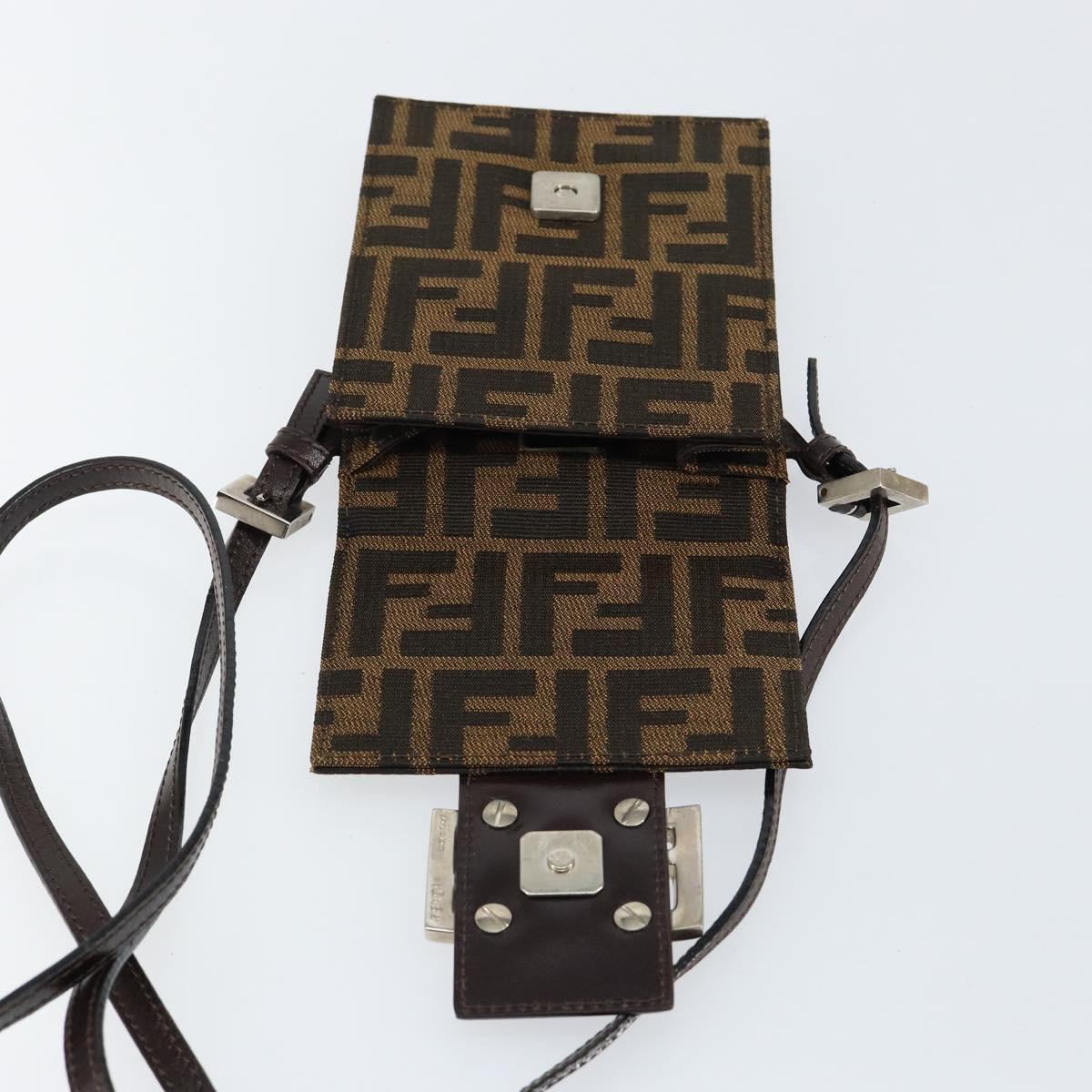FENDI Zucca Canvas Mamma Baguette Shoulder Bag Black Brown Silver Auth 148188V