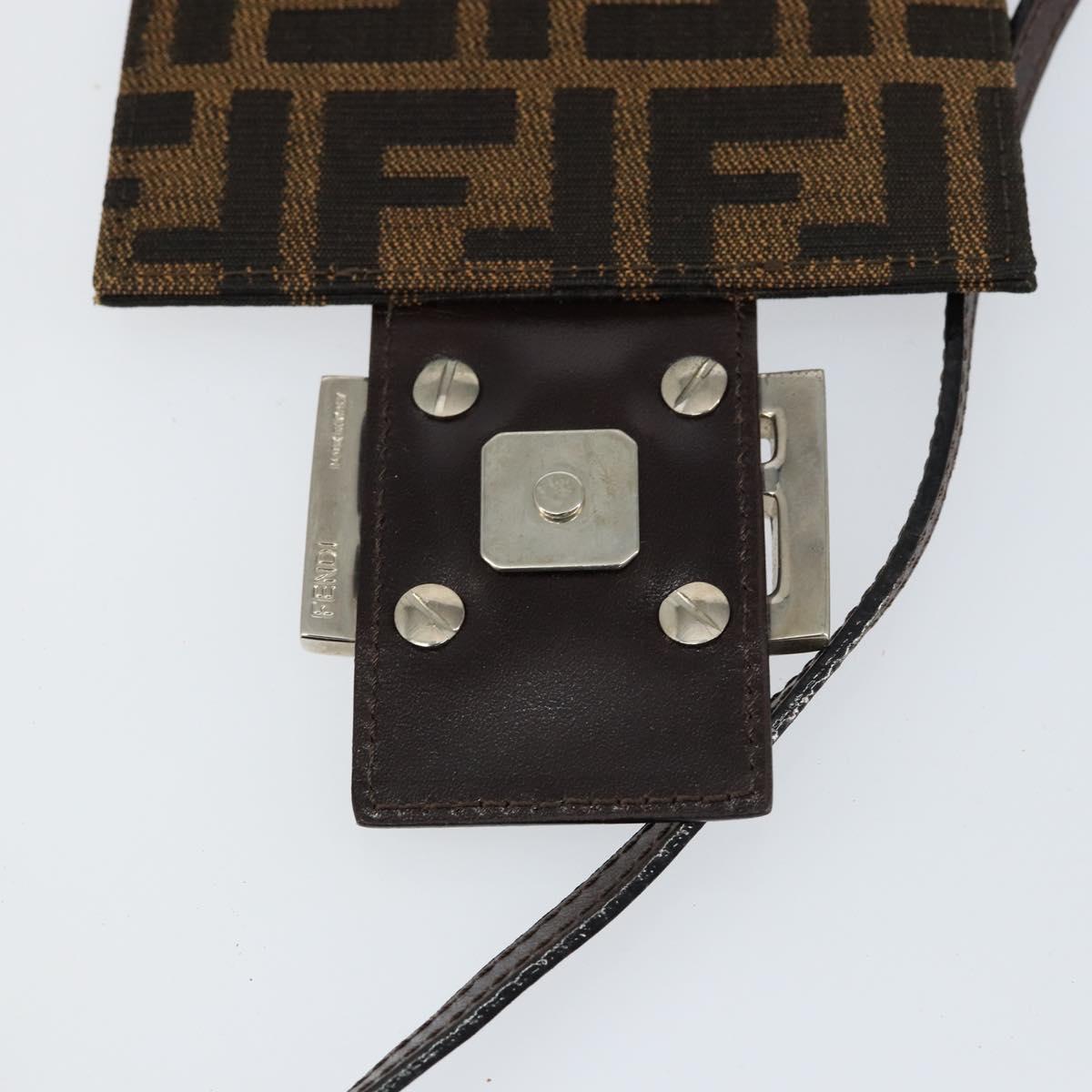 FENDI Zucca Canvas Mamma Baguette Shoulder Bag Black Brown Silver Auth 148188V