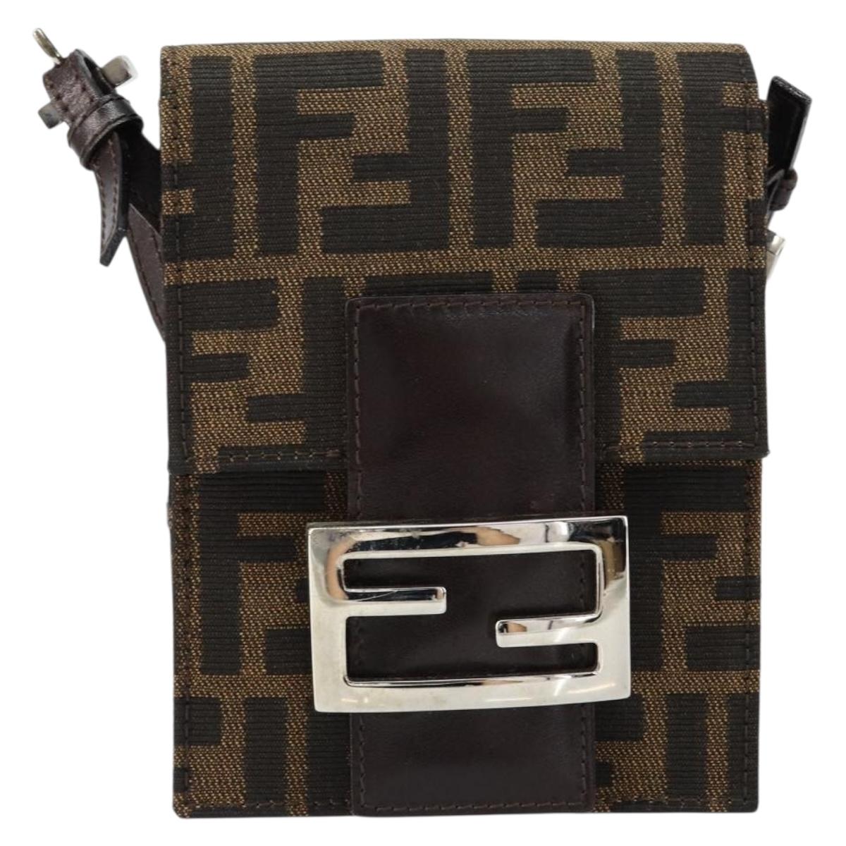 FENDI Zucca Canvas Mamma Baguette Shoulder Bag Black Brown Silver Auth 148188V