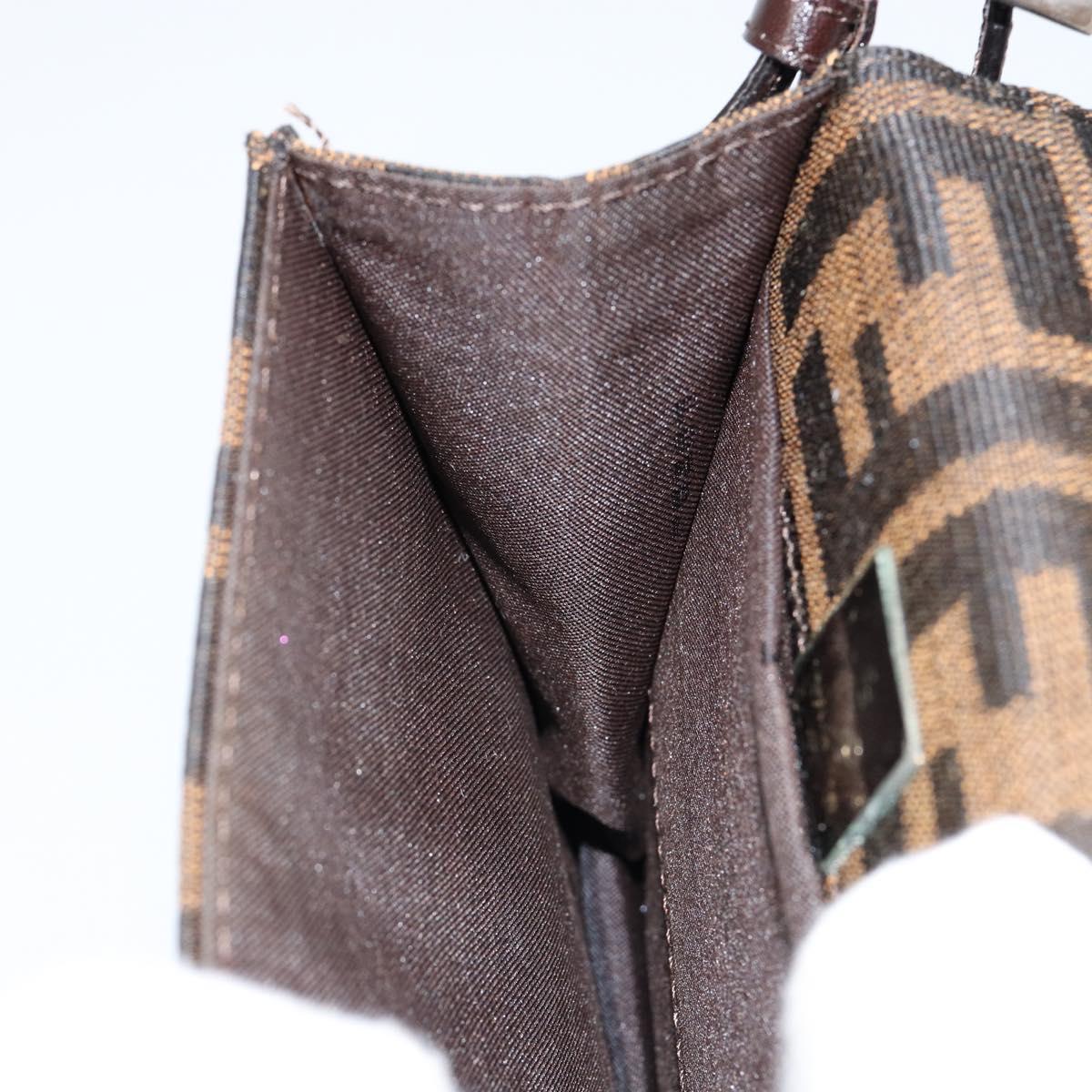 FENDI Zucca Canvas Mamma Baguette Shoulder Bag Black Brown Silver Auth 148188