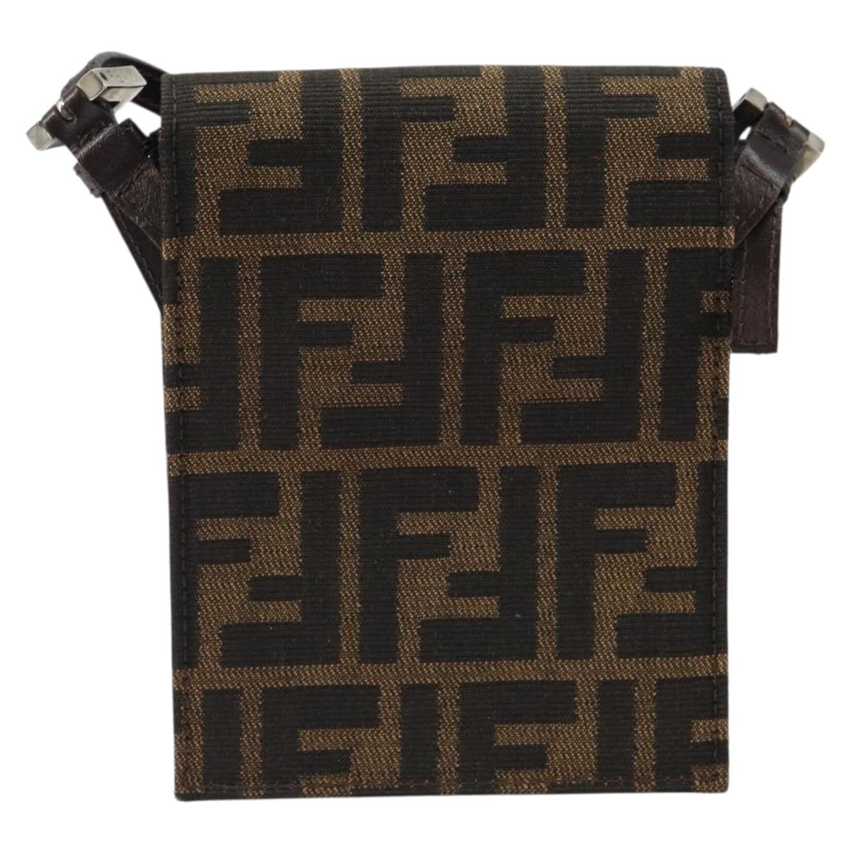 FENDI Zucca Canvas Mamma Baguette Shoulder Bag Black Brown Silver Auth 148188V