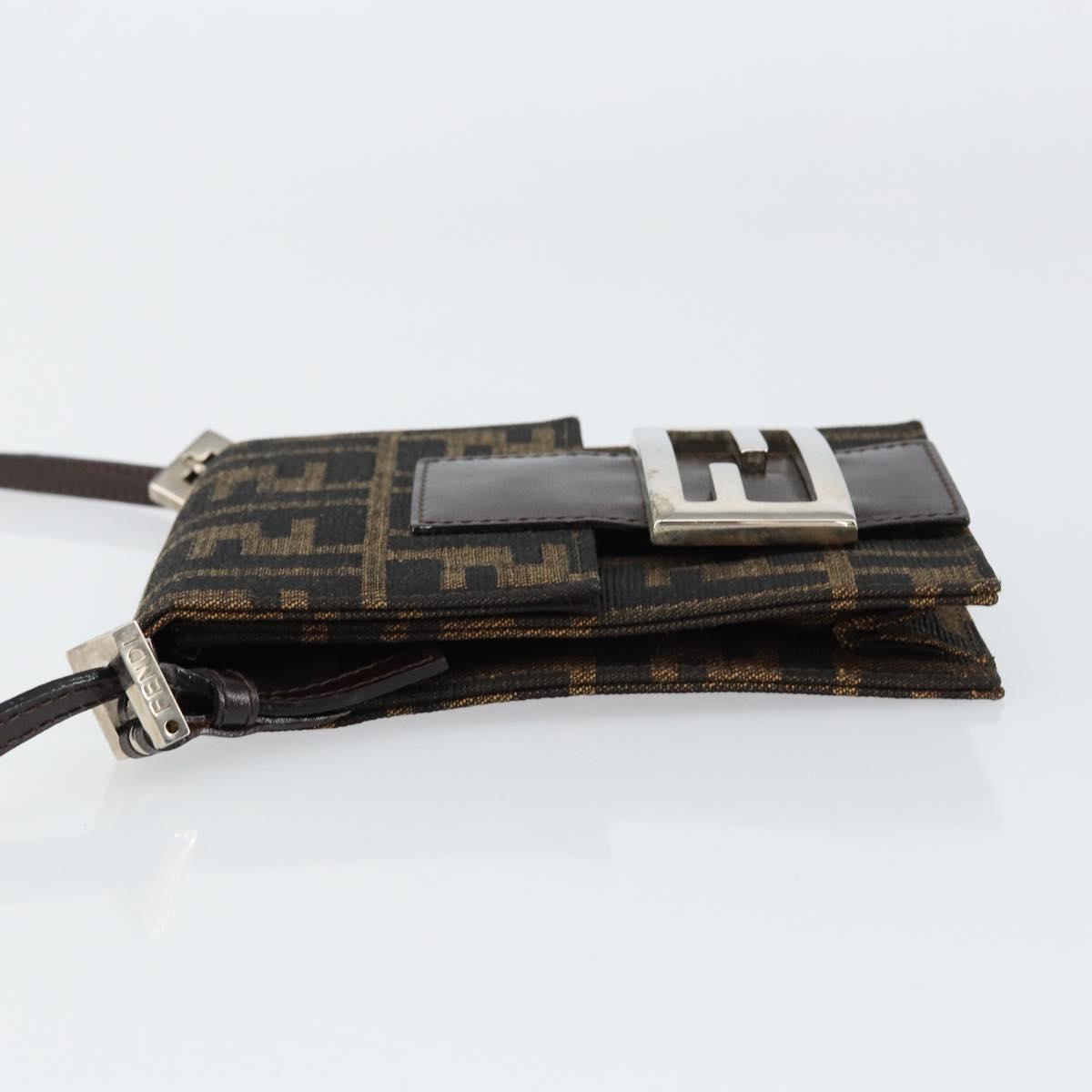 FENDI Zucca Canvas Mamma Baguette Shoulder Bag Black Brown Silver Auth 148188V
