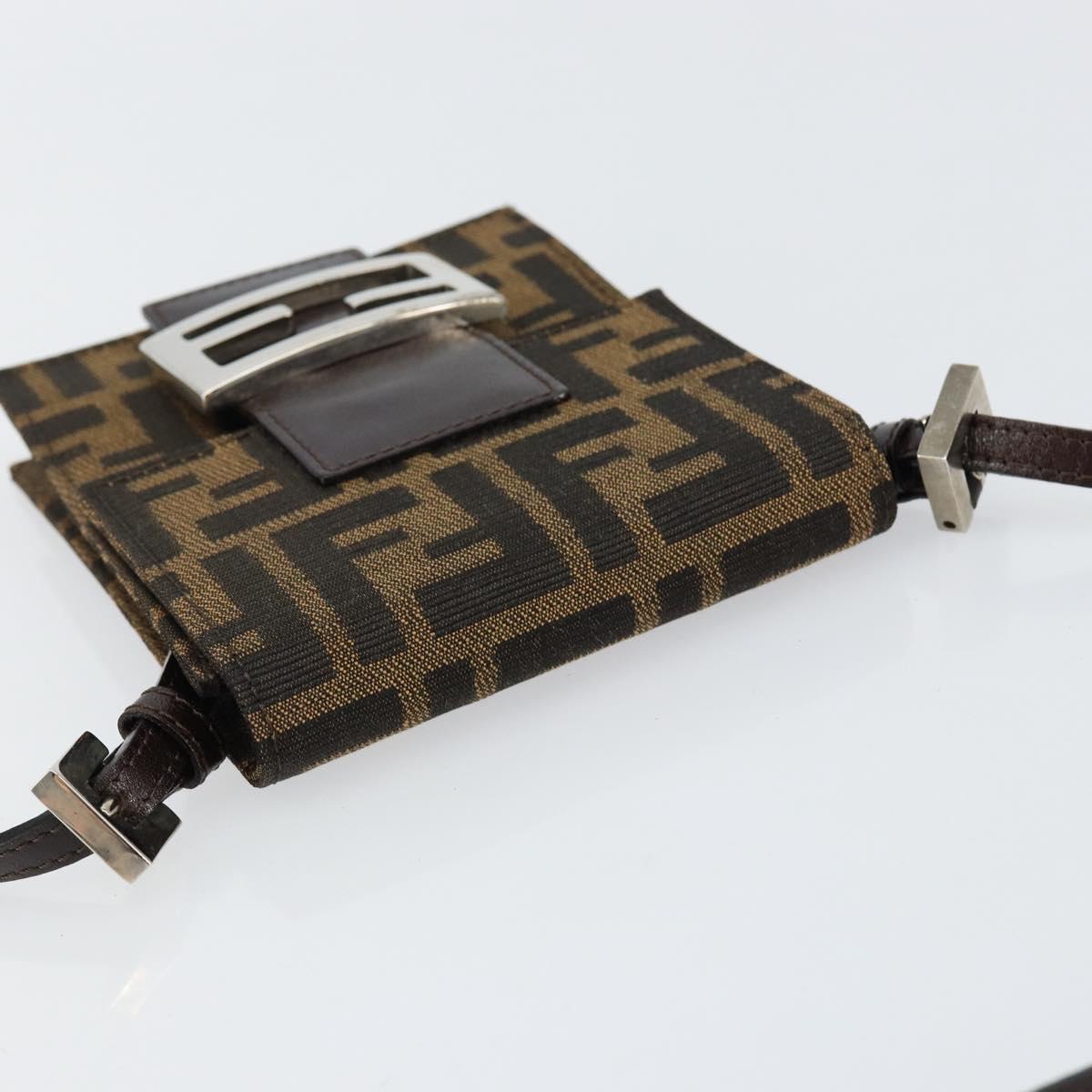 FENDI Zucca Canvas Mamma Baguette Shoulder Bag Black Brown Silver Auth 148188V