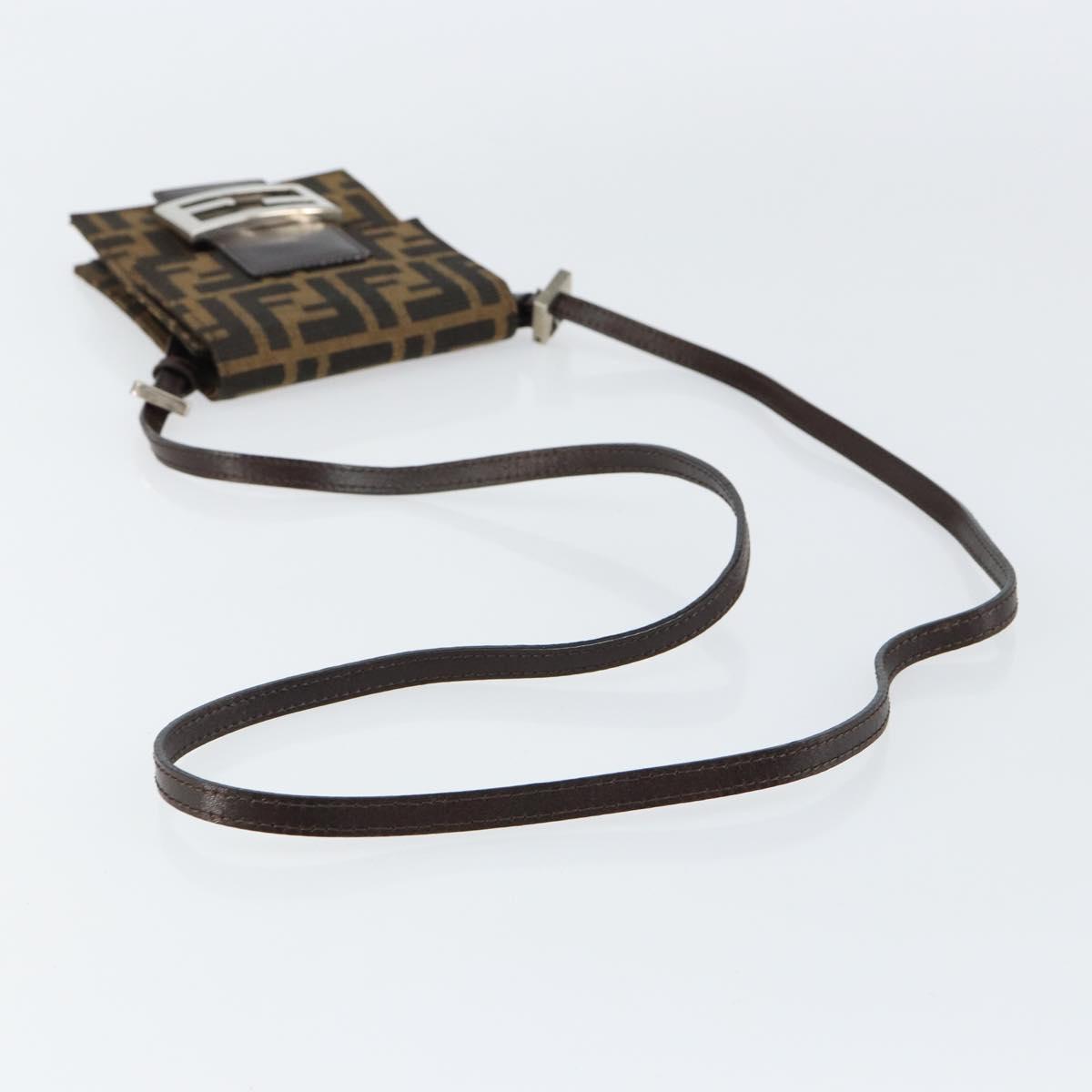 FENDI Zucca Canvas Mamma Baguette Shoulder Bag Black Brown Silver Auth 148188V