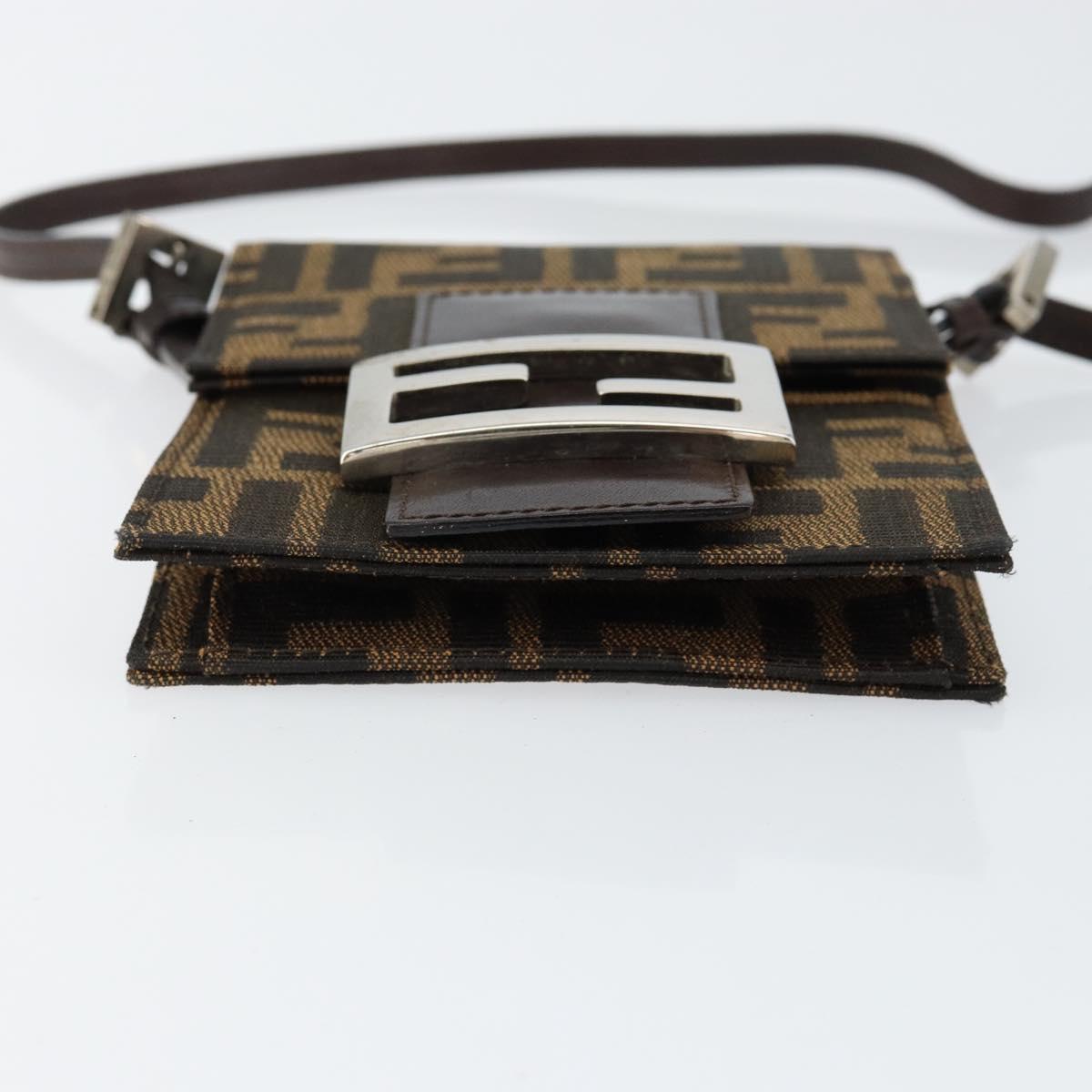 FENDI Zucca Canvas Mamma Baguette Shoulder Bag Black Brown Silver Auth 148188V