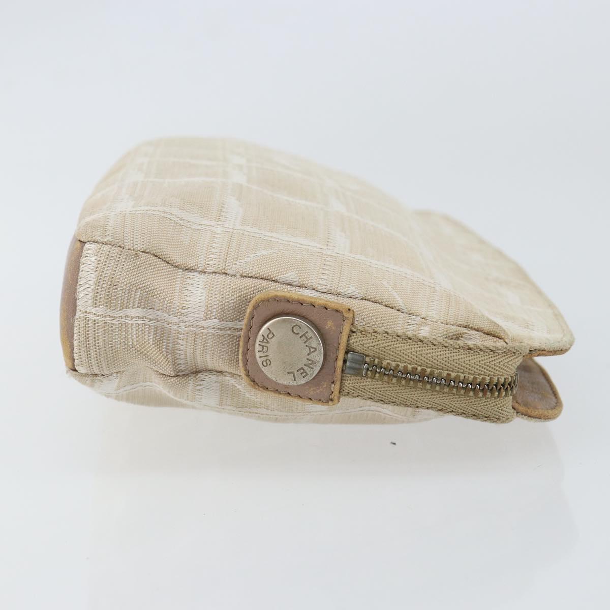 CHANEL New Travel Line Pouch Nylon Beige CC Auth 148196