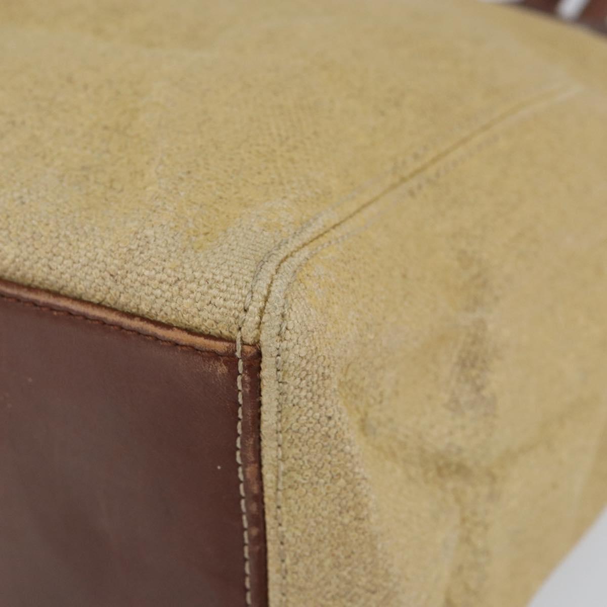 CHANEL Tote Bag Canvas Leather Beige Gold CC Auth 148197