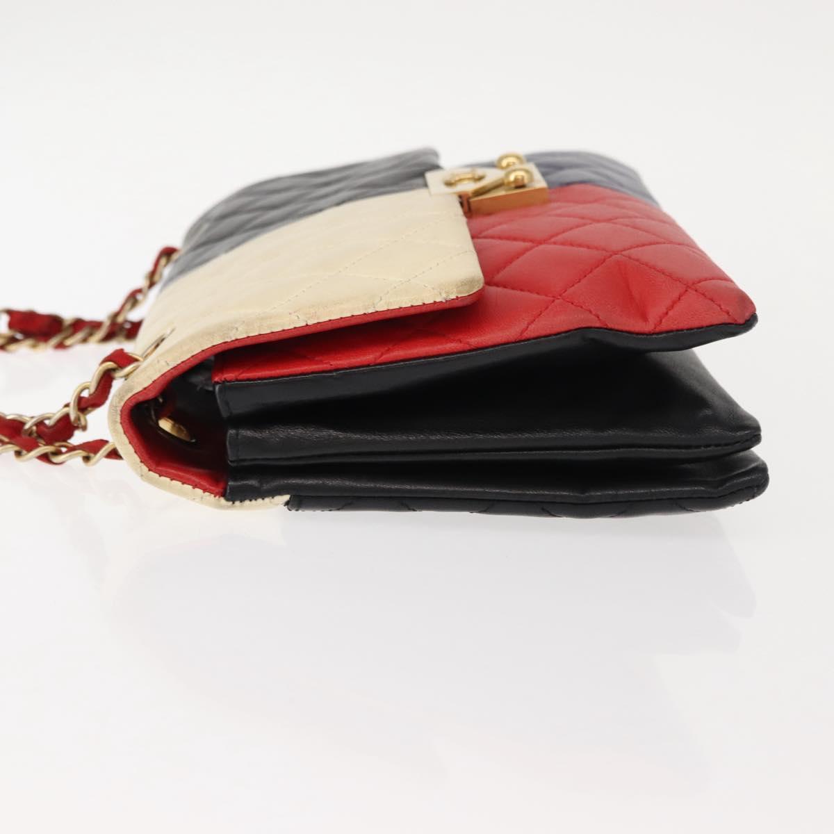 CHANEL Matelasse Chain Pagoda Bag Lamb Skin Multicolor Gold CC Auth 148199